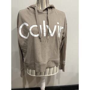 Calvin Klein Performance Sweatshirt Womens Medium Beige Mock Neck Pullover Logo